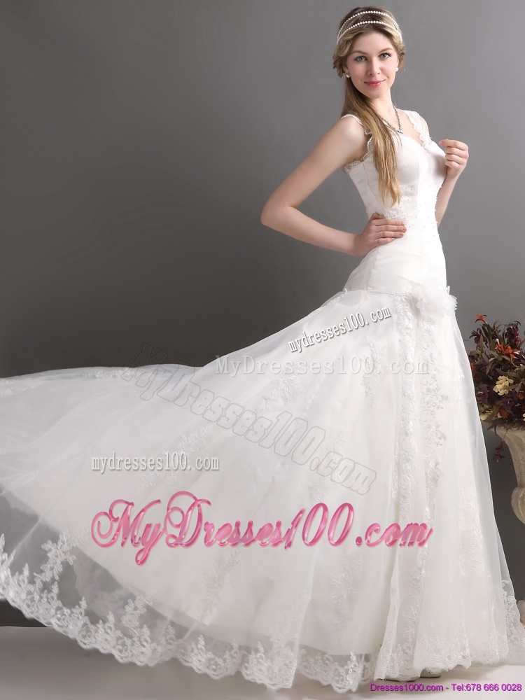 2016 Perfect A Line Wedding Dress with Lace and Hand Made Flowers