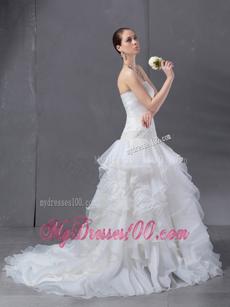 2016 Popular A Line Strapless Wedding Dress with Ruffles