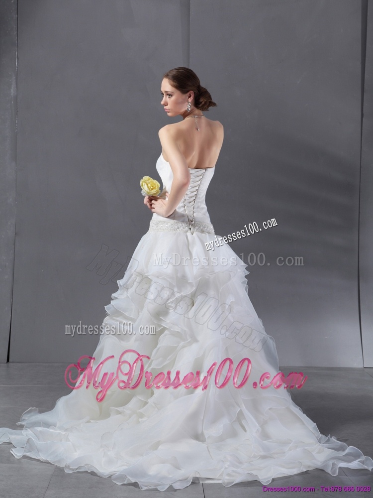 2016 Popular A Line Strapless Wedding Dress with Ruffles