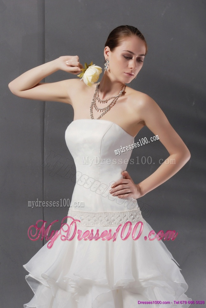 2016 Popular A Line Strapless Wedding Dress with Ruffles