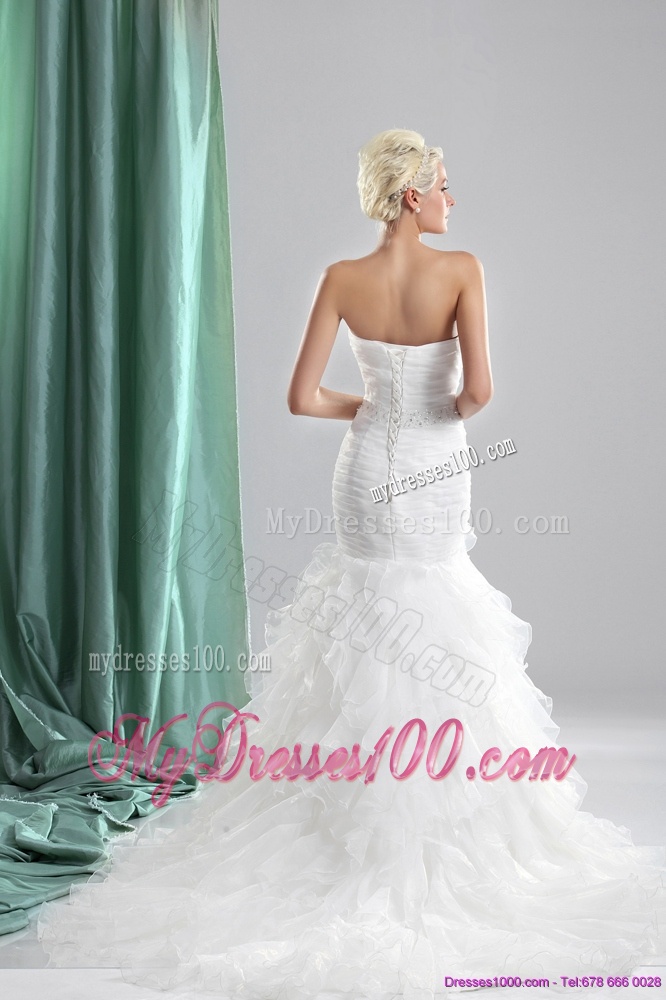 2016 Popular Ruffles White Sweetheart Wedding Dresses with Sequins