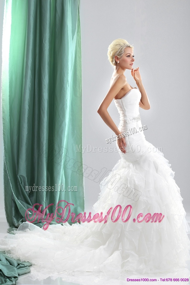 2016 Popular Ruffles White Sweetheart Wedding Dresses with Sequins
