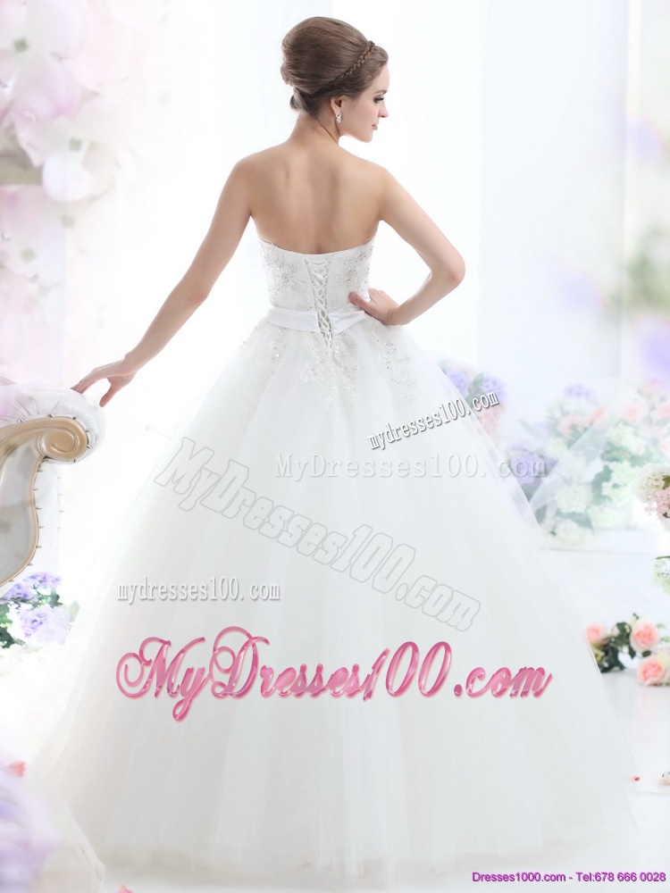 2016 Popular Strapless Beading Wedding Dress with Brush Train