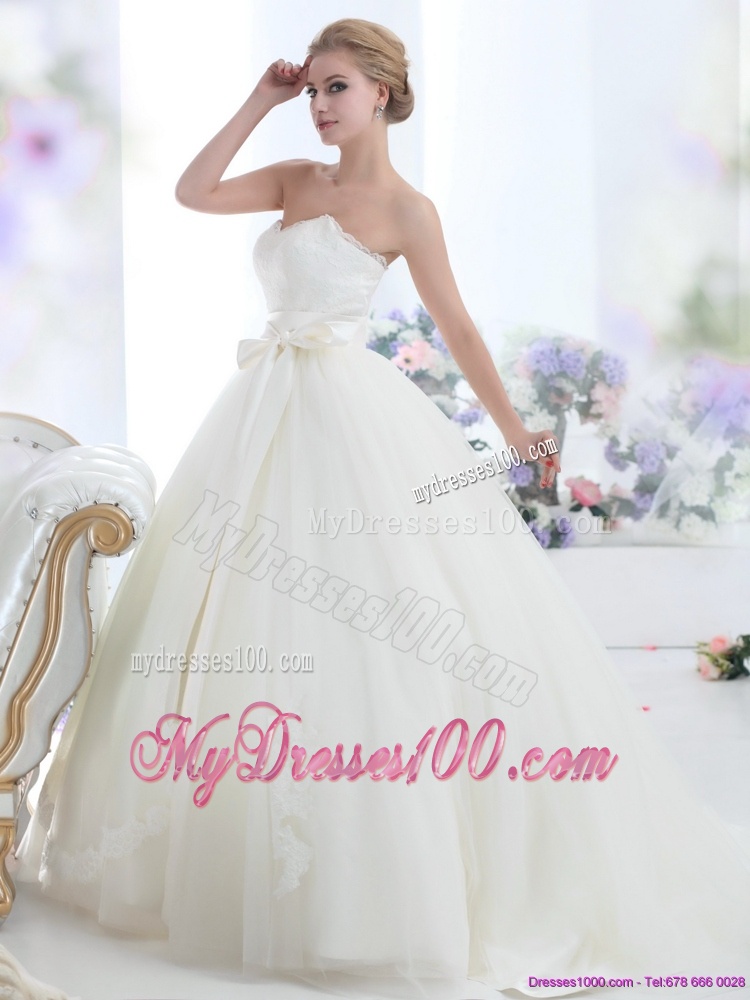 2016 Pretty White Sweetheart Bridal Dresses with Waistband