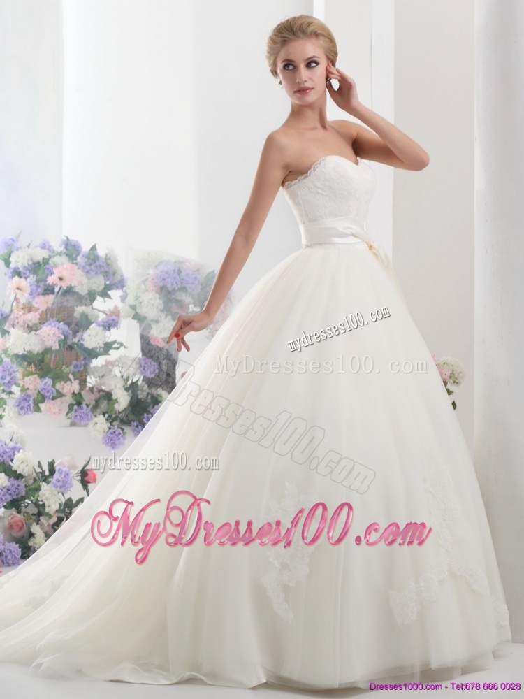 2016 Pretty White Sweetheart Bridal Dresses with Waistband