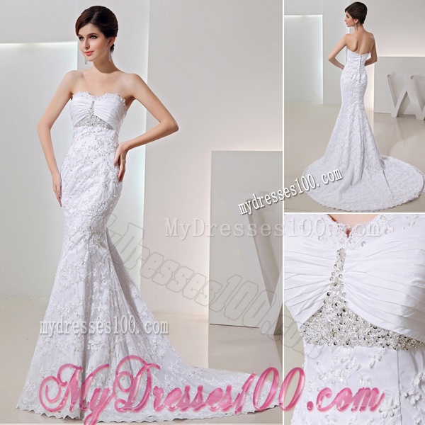 2016 Romantic Mermeid Sweetheart Laces and Beaded Wedding Dress with Clasp Handle