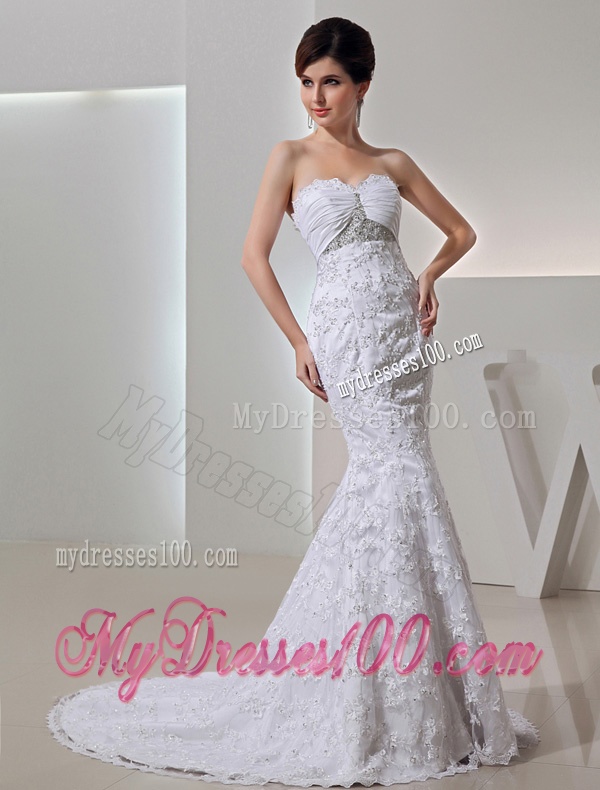 2016 Romantic Mermeid Sweetheart Laces and Beaded Wedding Dress with Clasp Handle