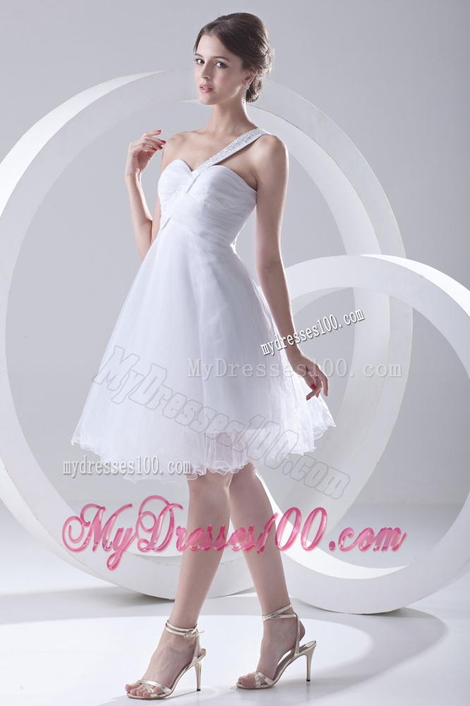 2016 Spring A-line One Shoulder Beading and Ruching Organza Wedding Dress