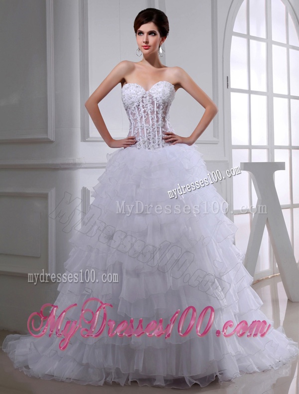 2016 Spring A-line Sweetheart Organza Appliques Ruffled Layers Wedding Dress