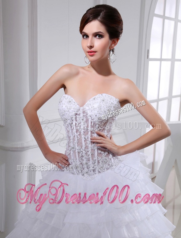2016 Spring A-line Sweetheart Organza Appliques Ruffled Layers Wedding Dress