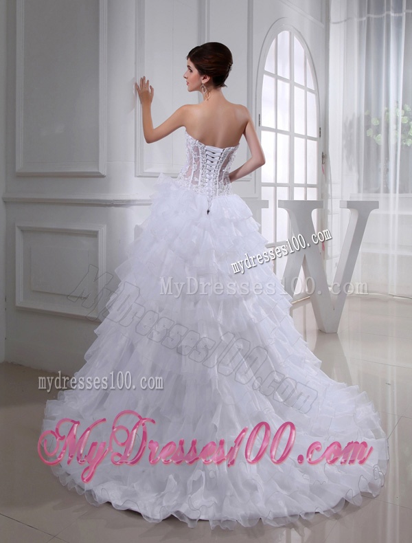 2016 Spring A-line Sweetheart Organza Appliques Ruffled Layers Wedding Dress