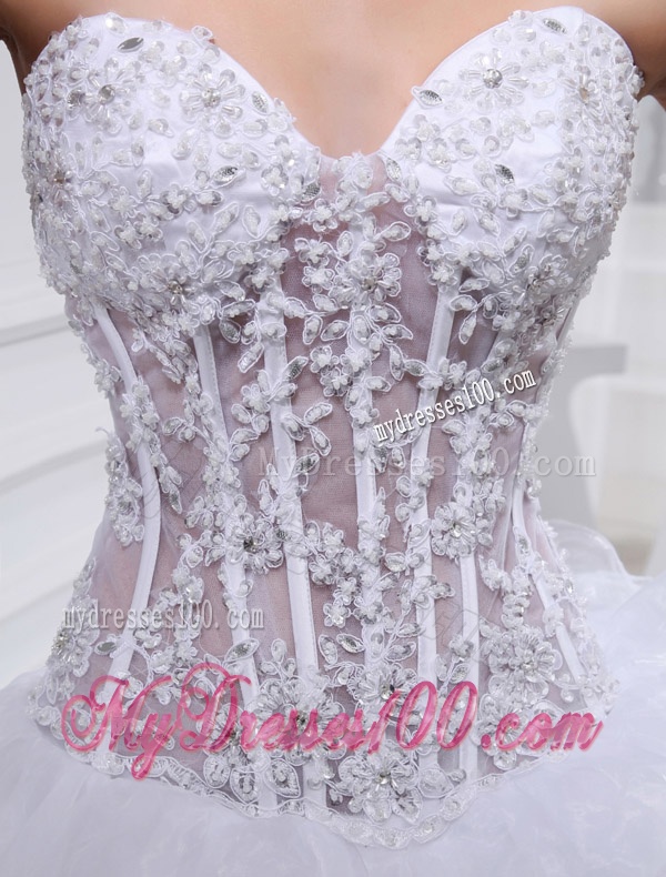 2016 Spring A-line Sweetheart Organza Appliques Ruffled Layers Wedding Dress