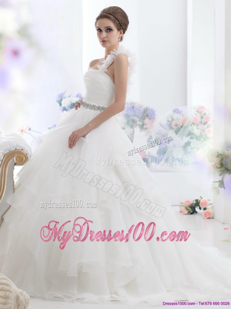 2016 The Super Hot One Shoulder Wedding Dress with Appliques