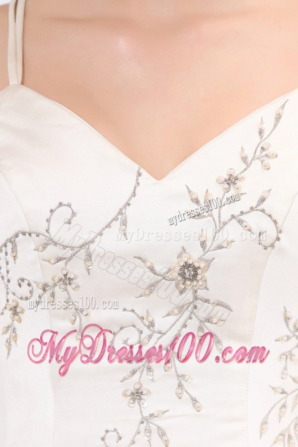A-Line Straps Embroidery Satin Wedding Dress with Zipper-up