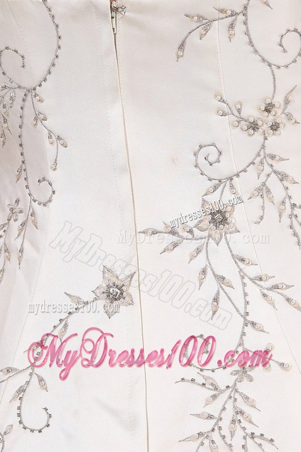 A-Line Straps Embroidery Satin Wedding Dress with Zipper-up