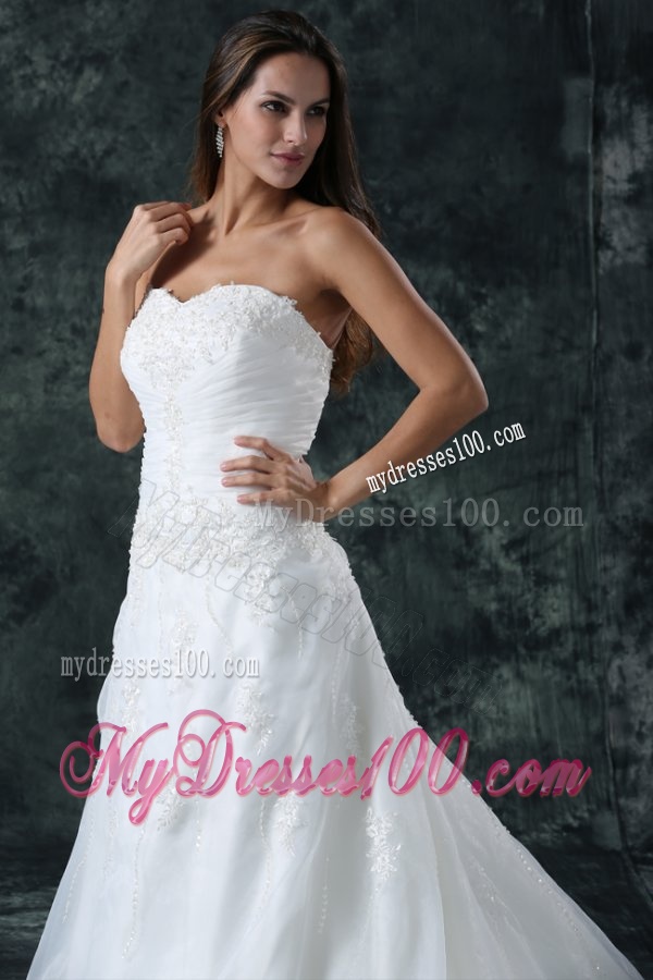 A-Line Sweetheart Beading Organza Wedding Dress with Court Train