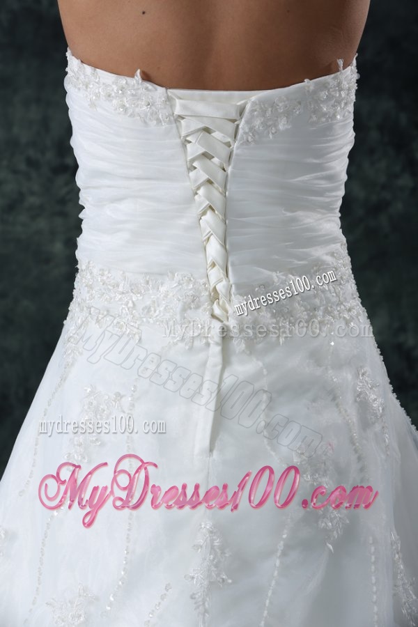 A-Line Sweetheart Beading Organza Wedding Dress with Court Train