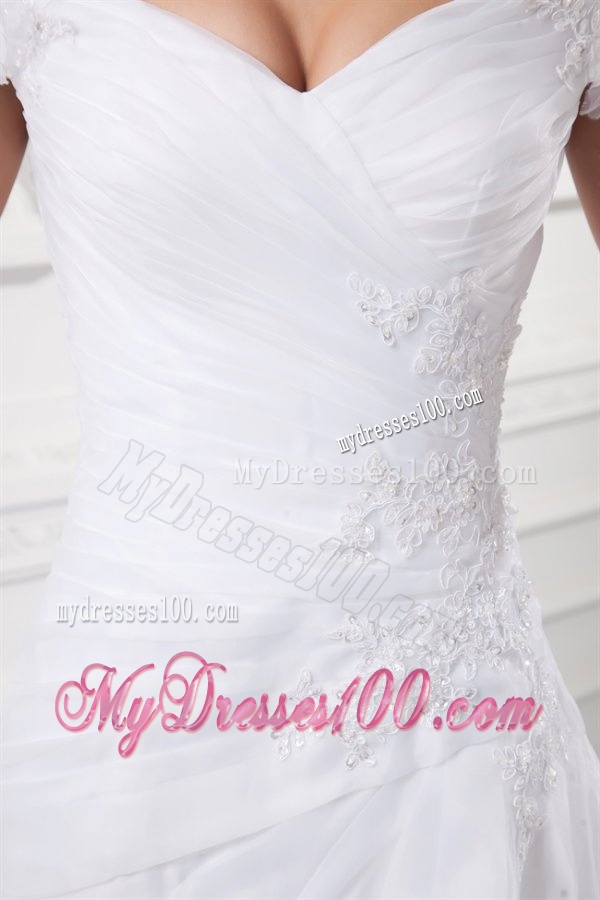 A-line Off The Shoulder Appliques and Pick-ups Wedding Dress