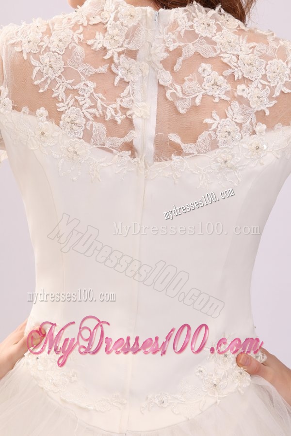 A-line Strapless Appliques Wedding Dress with 3/4 Length Sleeves