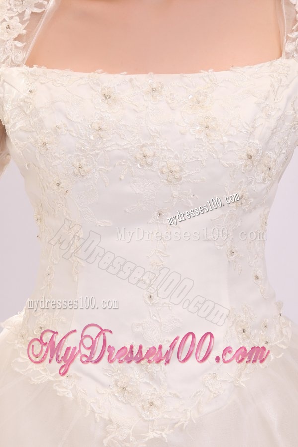 A-line Strapless Appliques Wedding Dress with 3/4 Length Sleeves
