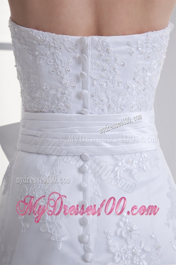 A-line Sweetheart Sash Lace Court Train Wedding Dress