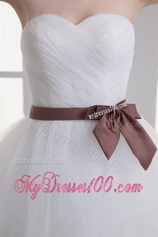 A-line Sweetheart Sash Ruching Tulle Wedding Dress