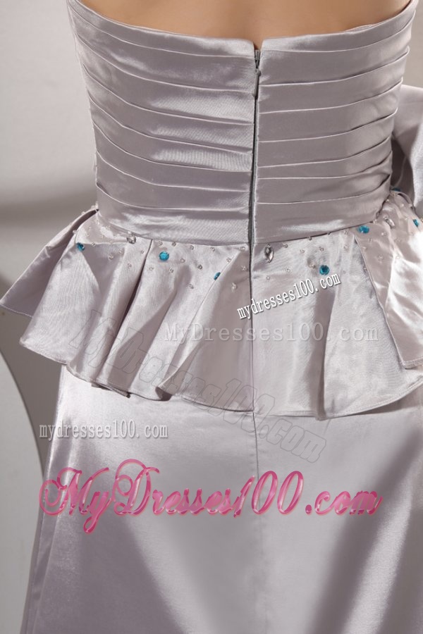 A-line Sweetheart Silver Beading and Ruching Bow Grey Wedding Dress