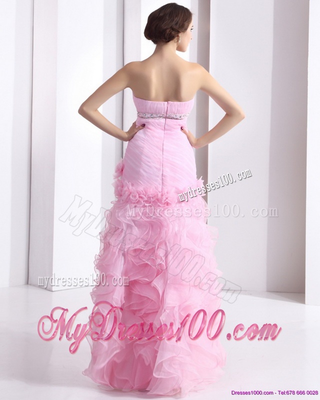Baby Pink Sweetheart Ruching Wedding Dresses with Ruffles and Beading