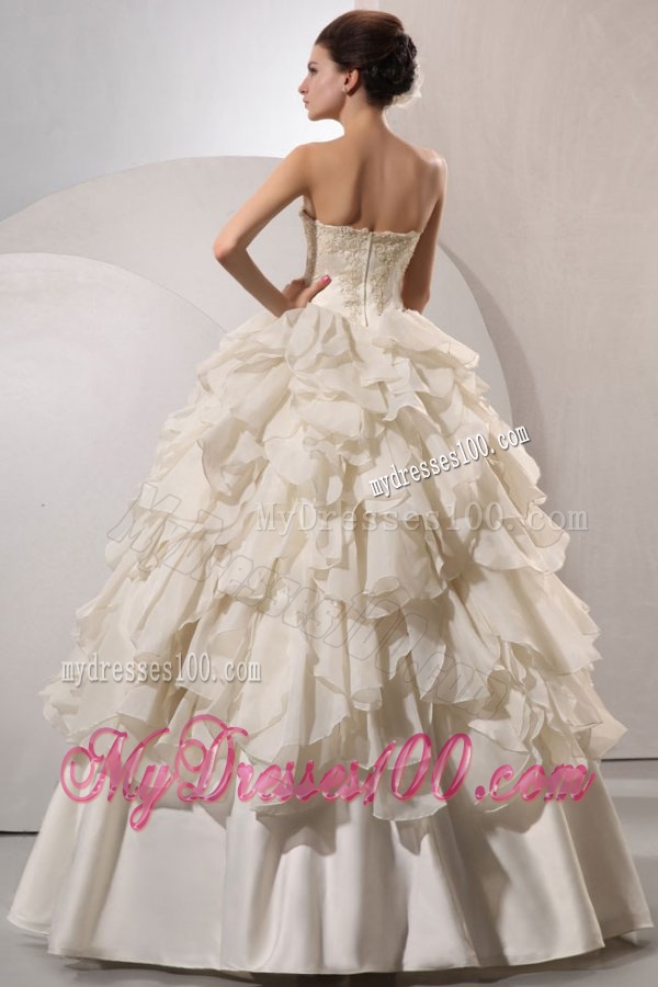 Ball Gown Strapless Appliques and Hand Made Flowers Wedding Dress