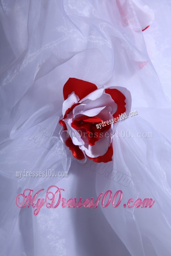 Ball Gown Sweetheart Organza Wedding Dress with Red Embroidery