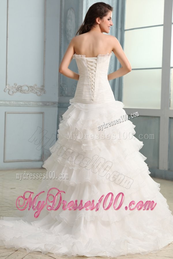 Beading and Flower Strapless Wedding Dress with Ruffles Layered