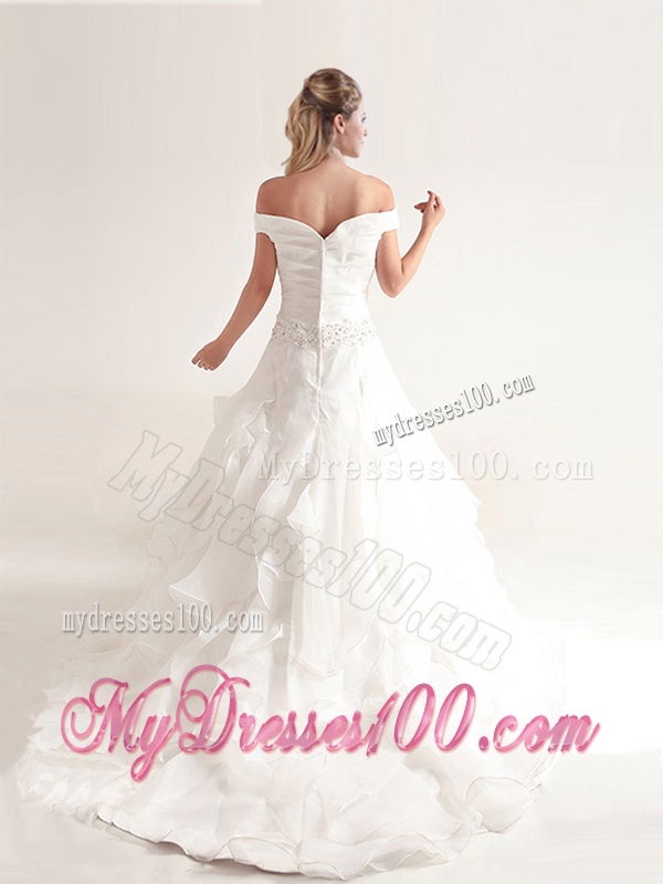 Beautiful A Line Off the Shoulder Wedding Dresses with Beading and Ruffles