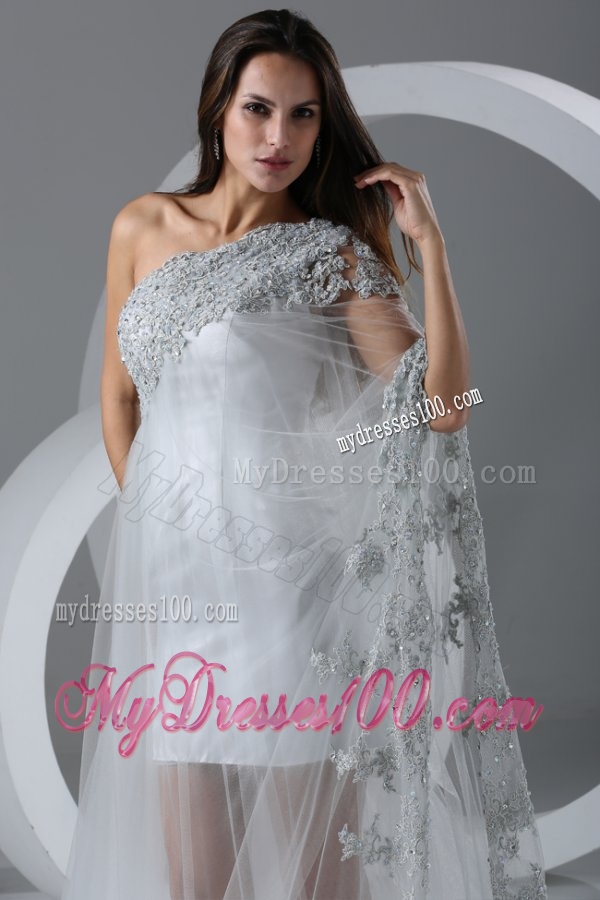 Beautiful A-line One Shoulder Chapel Train Wedding Dress with Side Zipper