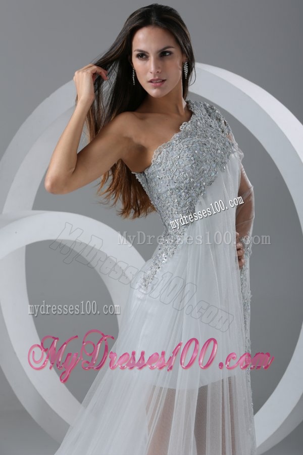 Beautiful A-line One Shoulder Chapel Train Wedding Dress with Side Zipper