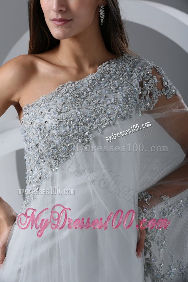 Beautiful A-line One Shoulder Chapel Train Wedding Dress with Side Zipper