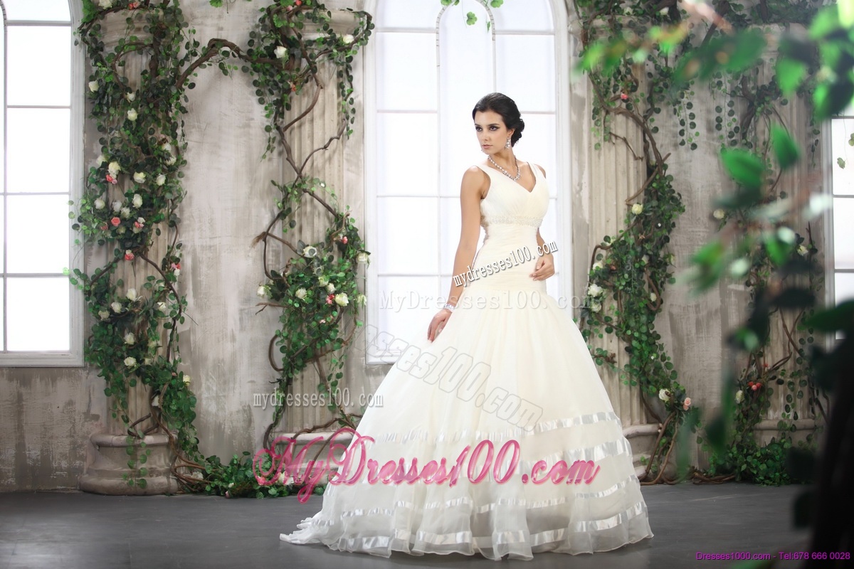 Beautiful White Straps Ruffled Bridal Dresses with Brush Train