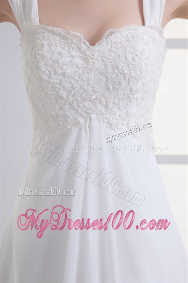Clasp Handle Court Train Empire Straps Wedding Dress with Lace