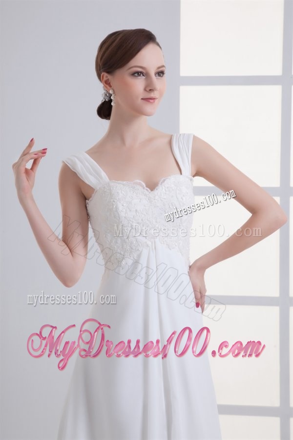 Clasp Handle Court Train Empire Straps Wedding Dress with Lace