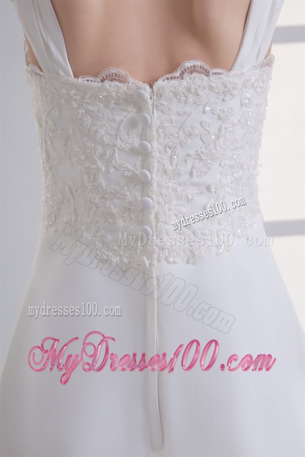 Clasp Handle Court Train Empire Straps Wedding Dress with Lace