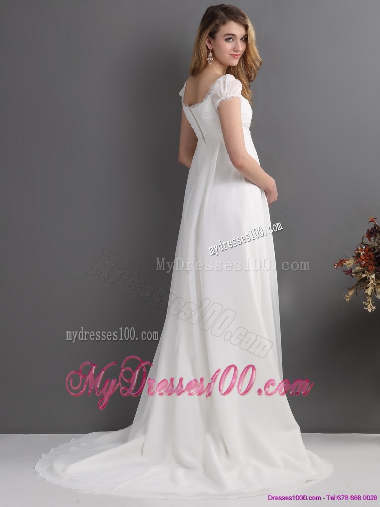 Classical 2016 Ruching Square Wedding Dress with Floor-length