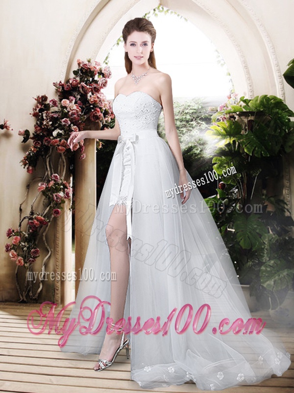 Classical High Low Detachable Wedding Dresses with Appliques and Lace