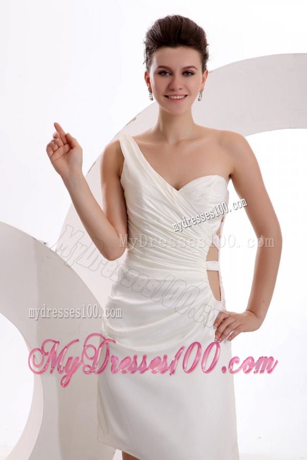Column One Shoulder Ruching Mini-length Wedding Dress