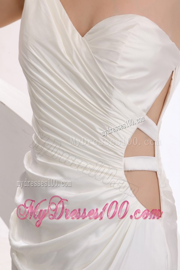 Column One Shoulder Ruching Mini-length Wedding Dress