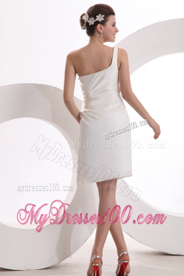 Column One Shoulder Ruching Mini-length Wedding Dress