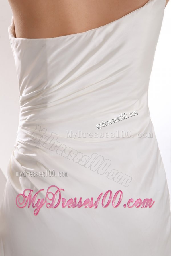 Column One Shoulder Ruching Mini-length Wedding Dress