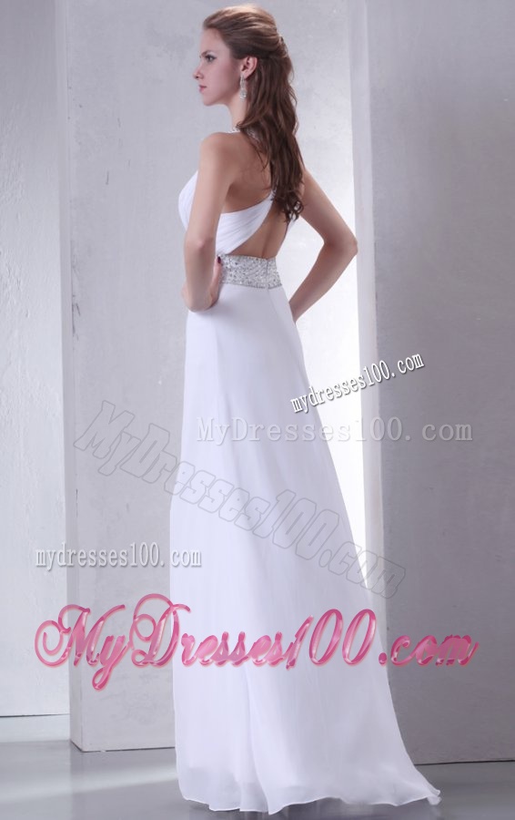 Column Scoop Criss Cross Chiffon Wedding Dress with Beading