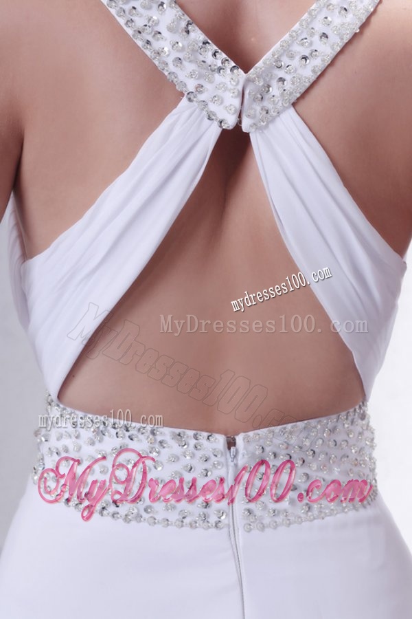 Column Scoop Criss Cross Chiffon Wedding Dress with Beading