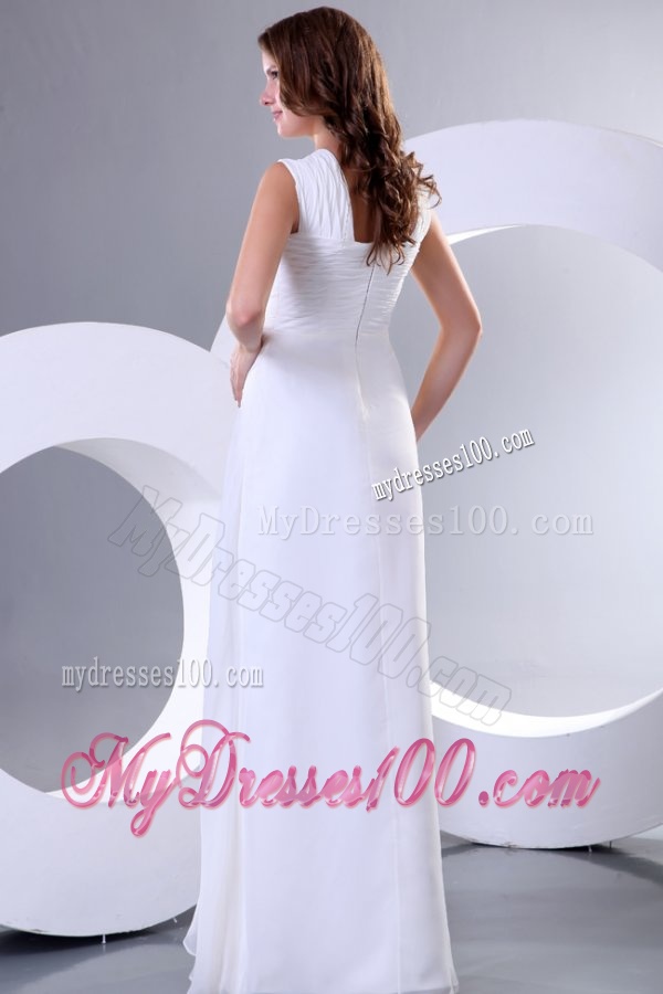Column Square Chiffon Ruching Floor-length Wedding Dress