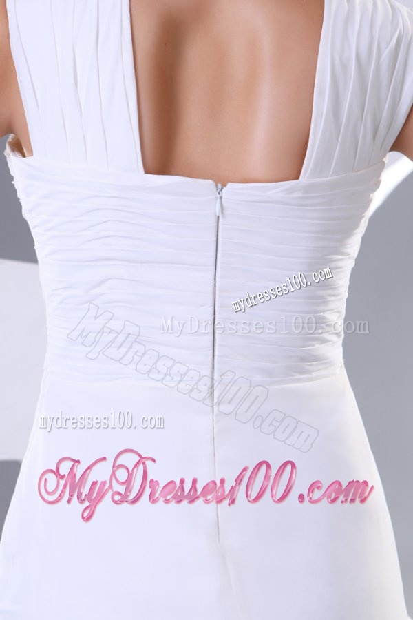 Column Square Chiffon Ruching Floor-length Wedding Dress