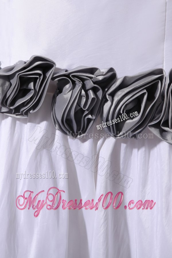 Column Strapless Floor-length Wedding Dress with Gray Hand Made Flowers